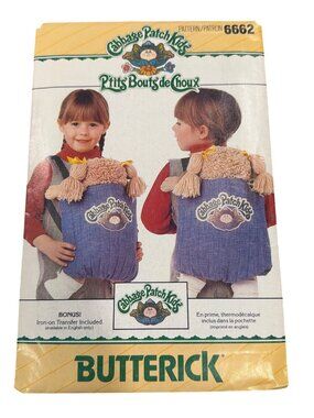 Cabbage Patch Kids Carrier Sewing Pattern By Butterick 6662 With Iron-On Transfe